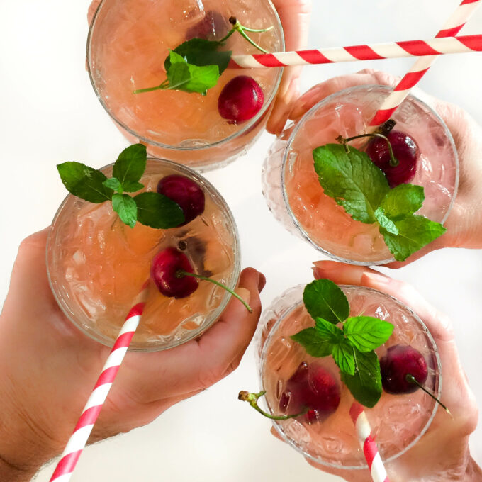 Cheers to this Cherry Mint Vodka Soda cocktail.
