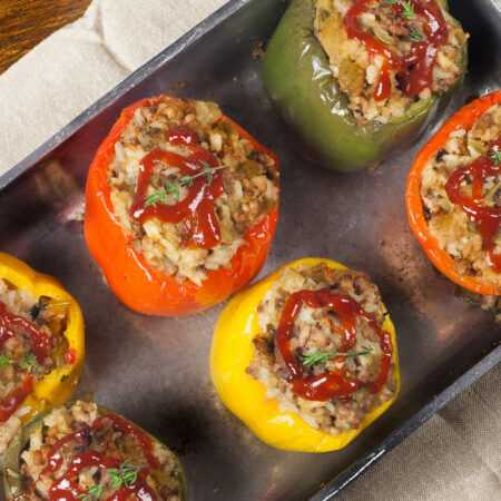 Colorful multi-colored bell peppers are tasty vessels for stuffing. (All photos credit: George Graham)