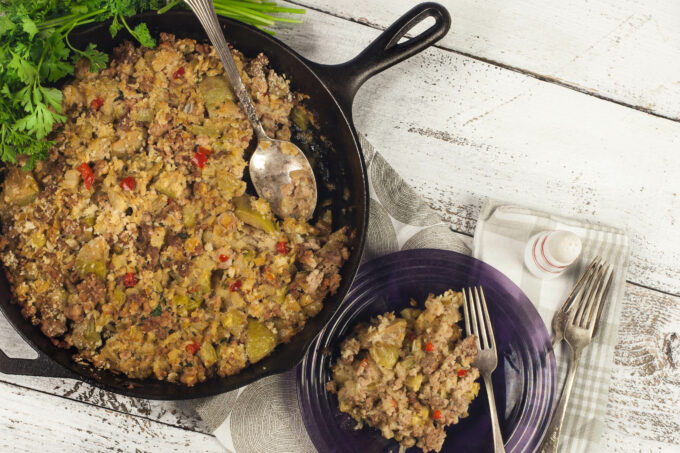 The hearty casserole showcases Louisiana mirliton squash. (All pbotos credit: George Graham)