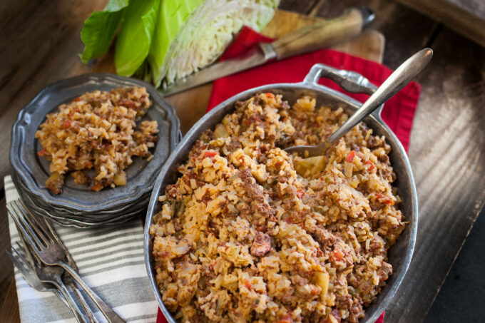 This Cajun Cabbage Casserole is a down-home Southern favorite. (All photos credit: George Graham)