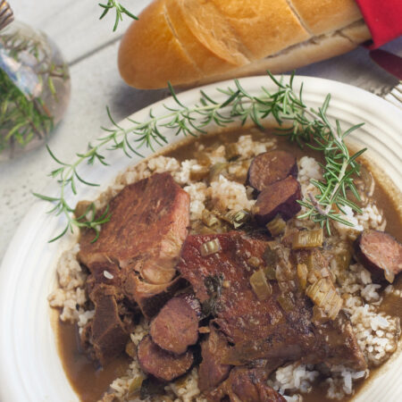 Pork Chops and Andouille in Roux Gravy